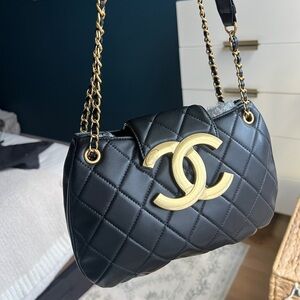 Chanel Black and Gold Quilted Shoulder Bag